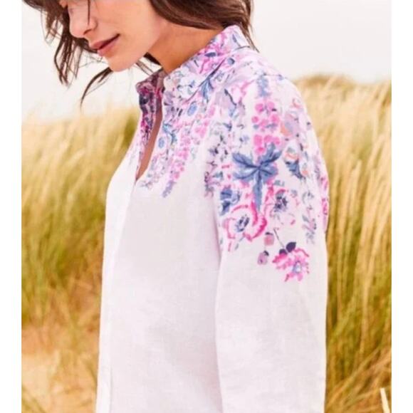 JOULES Jeanne Print White Pink Floral Linen Button Down Top Suze 14 - Picture 14 of 14